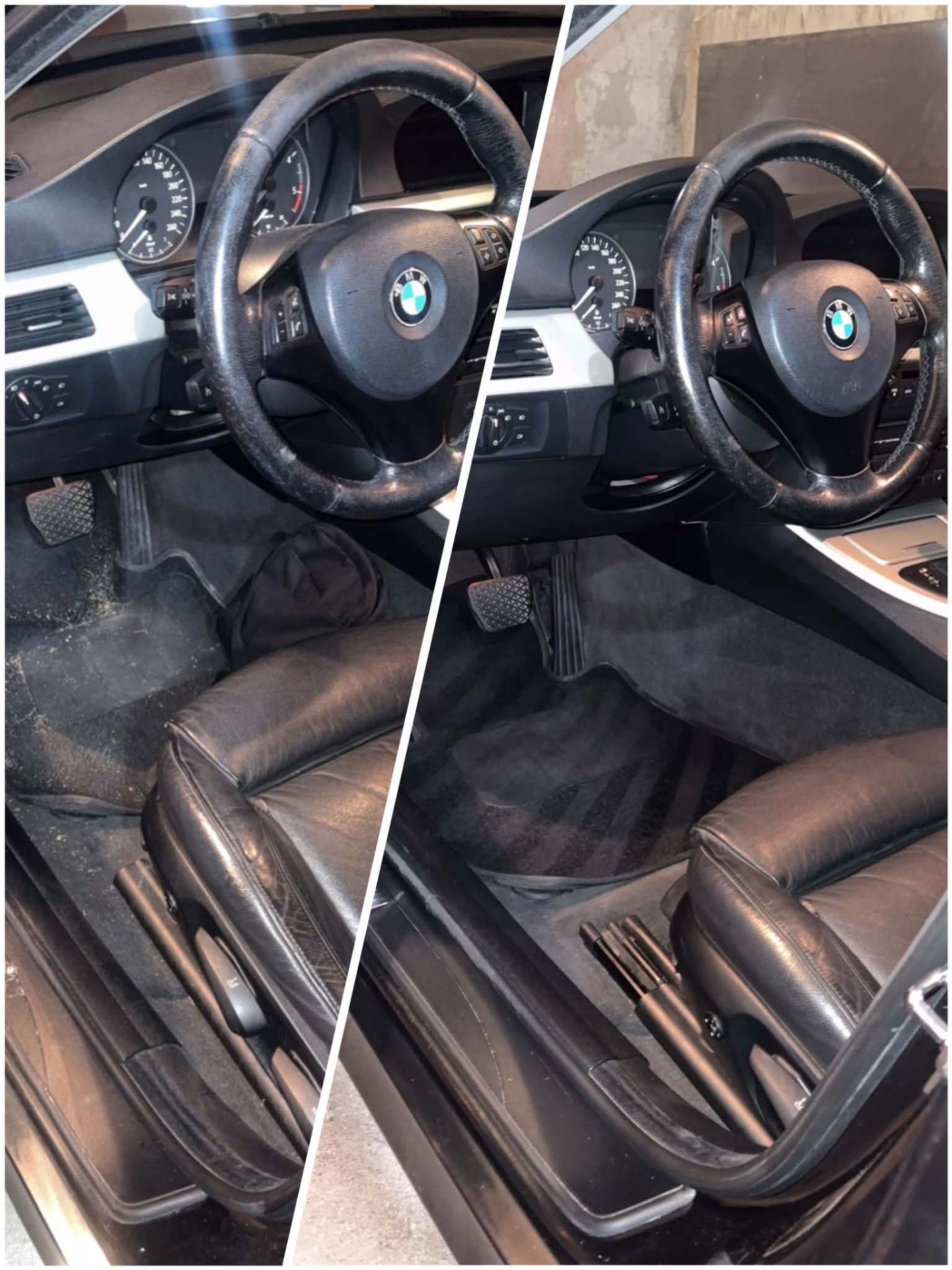 BLACKLINE AUTO atliktas BMW salono valymas prieš ir po